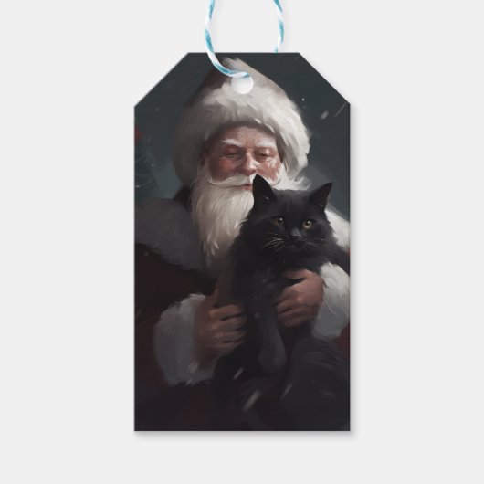 Tuxedo Katze mit Weihnachtsmann Weihnachten Geschenkanhänger (Vorderseite)