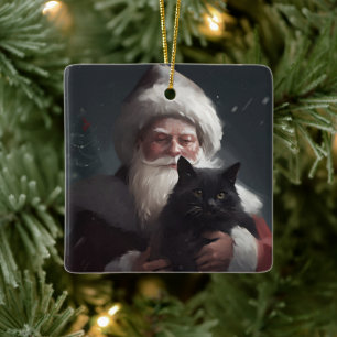 Tuxedo Katze mit Weihnachtsmann Weihnachten Keramikornament