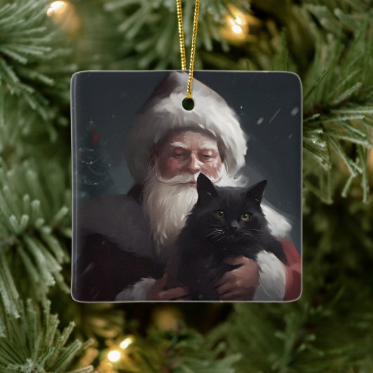 Tuxedo Katze mit Weihnachtsmann Weihnachten Keramikornament (Baum)