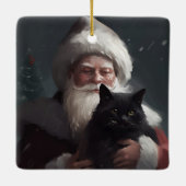 Tuxedo Katze mit Weihnachtsmann Weihnachten Keramikornament (Rückseite)