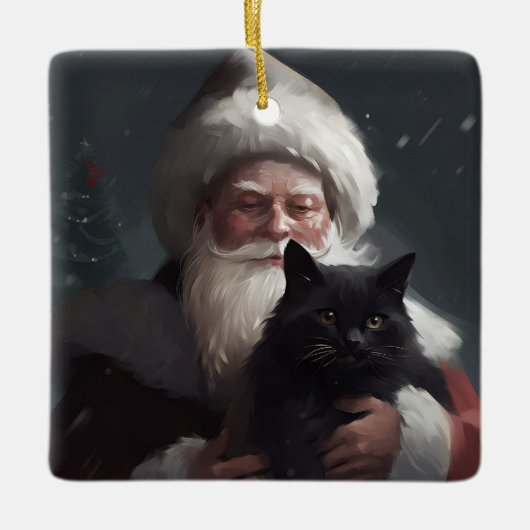 Tuxedo Katze mit Weihnachtsmann Weihnachten Keramikornament (Vorderseite)