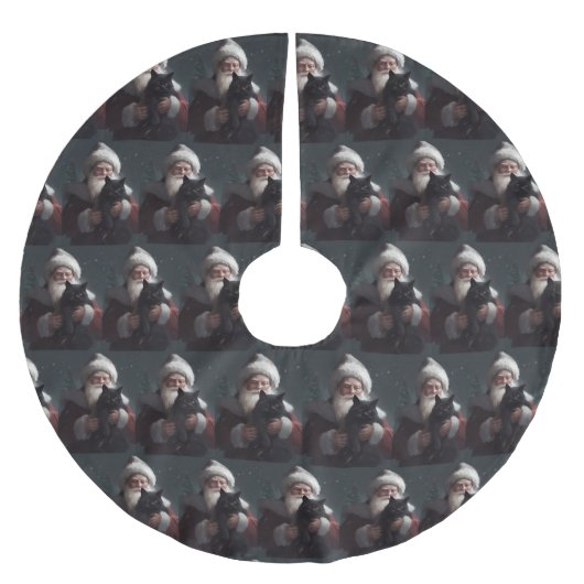 Tuxedo Katze mit Weihnachtsmann Weihnachten Polyester Weihnachtsbaumdecke (Vorderseite)