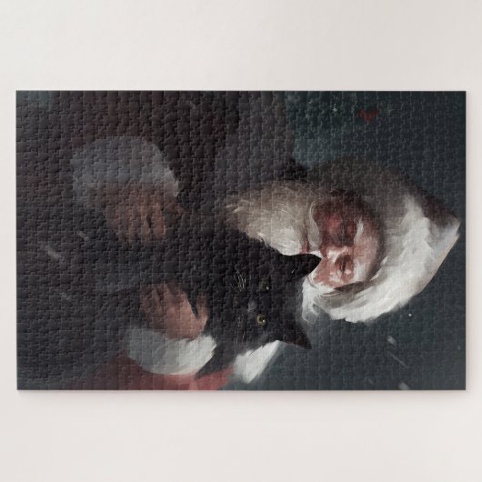 Tuxedo Katze mit Weihnachtsmann Weihnachten Puzzle (Horizontal)