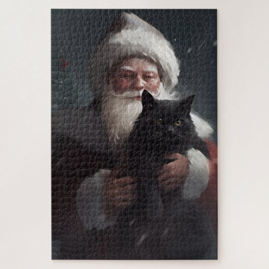 Tuxedo Katze mit Weihnachtsmann Weihnachten Puzzle (Vertikal)