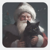 Tuxedo Katze mit Weihnachtsmann Weihnachten Quadratischer Aufkleber (Vorderseite)