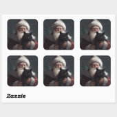 Tuxedo Katze mit Weihnachtsmann Weihnachten Quadratischer Aufkleber (Blatt)