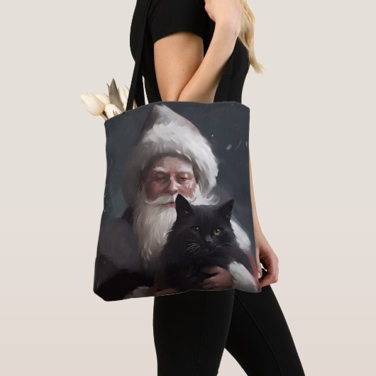 Tuxedo Katze mit Weihnachtsmann Weihnachten Tasche (Von Nahem)