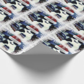 Tuxedo-Katze mit Weihnachtsmannmütze-glänzendes Sc Geschenkpapier (Ecke)