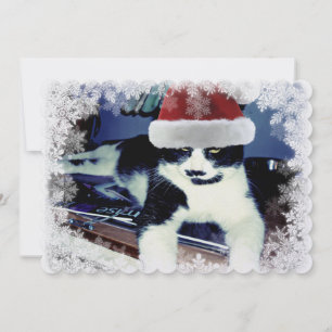 Tuxedo Katze mit Weihnachtsmannmütze Weihnachtsfla Einladung