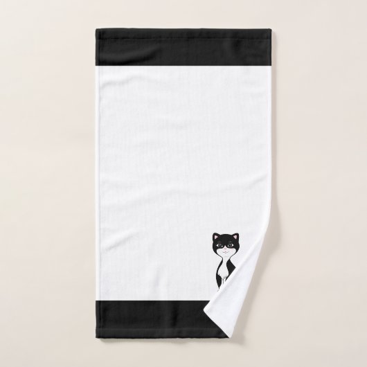 Tuxedo Katze & Monogramm auf Schwarz und Weiß Badhandtuch Set (Handtuch)