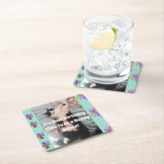 Tuxedo Katze Niedlich Funny Cats Glückliche Geburt Rechteckiger Pappuntersetzer (Vor Ort)