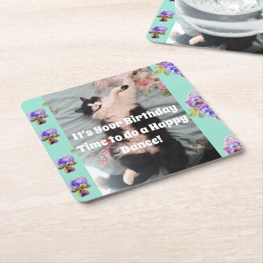 Tuxedo Katze Niedlich Funny Cats Glückliche Geburt Rechteckiger Pappuntersetzer (angewinkelt)