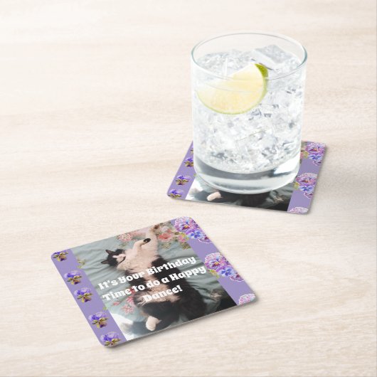 Tuxedo Katze Niedlich Funny Cats Glückliche Geburt Rechteckiger Pappuntersetzer (Vor Ort)