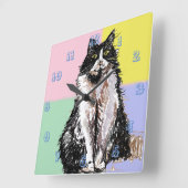 Tuxedo Katze Niedlich Katzen Kinder Mädchen Pastel Quadratische Wanduhr (Winkel)