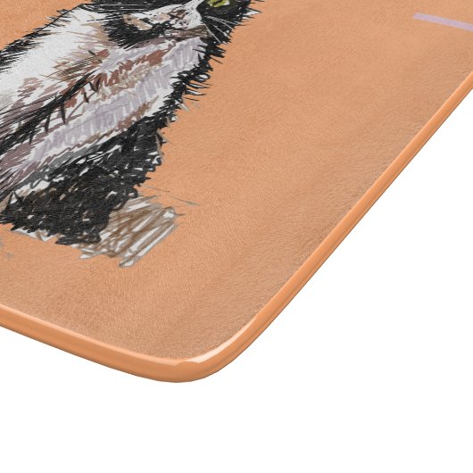 Tuxedo Katze Niedlich Katzen Schwarz-weiß Orange Schneidebrett (Ecke)