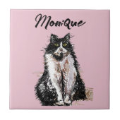 Tuxedo Katze Niedlich Katzen Schwarz-weiß Pastell Fliese (Vorderseite)