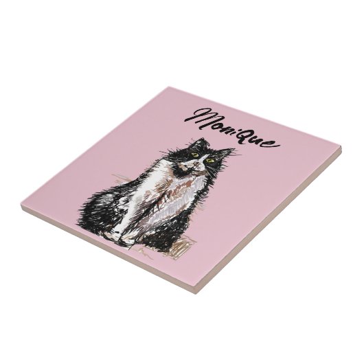 Tuxedo Katze Niedlich Katzen Schwarz-weiß Pastell Fliese (Seite)