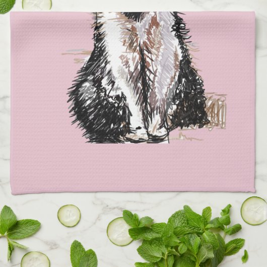 Tuxedo Katze Niedlich Katzen Schwarz-weiß Pastell  Geschirrtuch (Gefaltet)