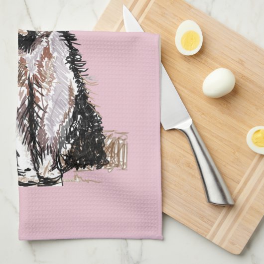 Tuxedo Katze Niedlich Katzen Schwarz-weiß Pastell  Geschirrtuch (Viertel Falte)