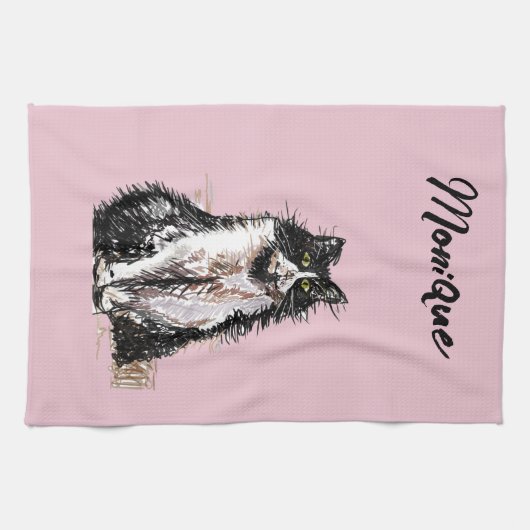 Tuxedo Katze Niedlich Katzen Schwarz-weiß Pastell  Geschirrtuch (Horizontal)