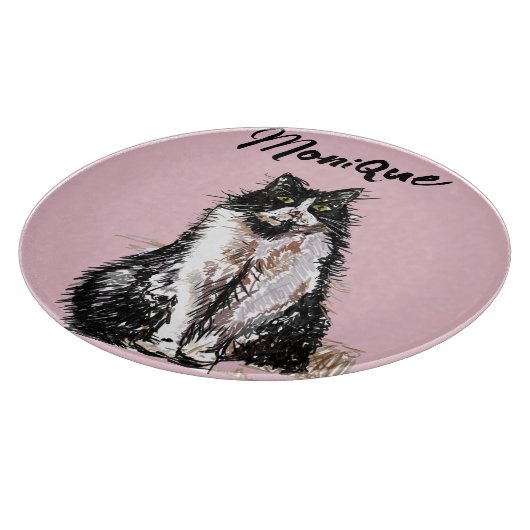 Tuxedo Katze Niedlich Katzen Schwarz-weiß Pastell  Schneidebrett (Ecke)