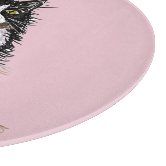 Tuxedo Katze Niedlich Katzen Schwarz-weiß Pastell  Schneidebrett (Ecke)