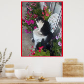 Tuxedo Katze Niedlich mit Hübschen Blume Schwarze Poster (Küche)