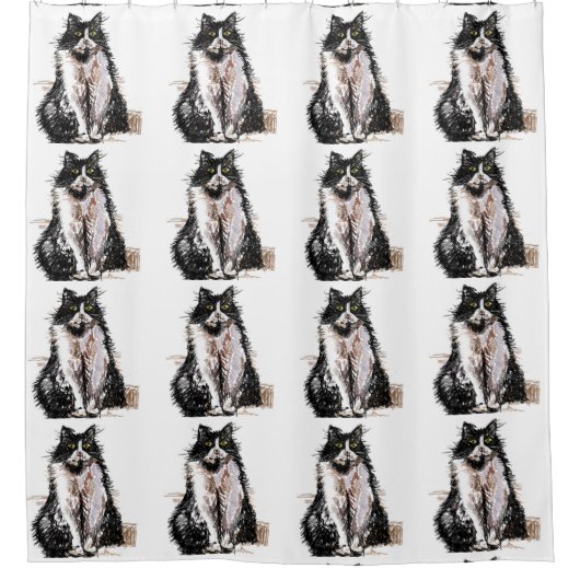 Tuxedo Katze Niedlich Schwarz-weiße Katzen Duschvo Duschvorhang (Vorderseite)