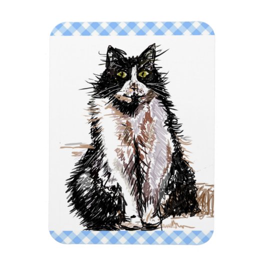 Tuxedo Katze Niedlich Zeichnend Schwarz-Weiß Katze Magnet (Vertikal)