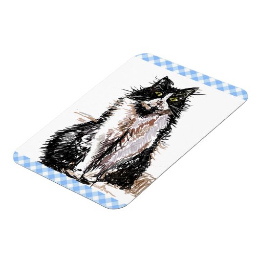 Tuxedo Katze Niedlich Zeichnend Schwarz-Weiß Katze Magnet (Linke Seite)