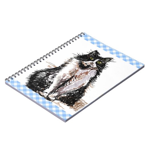 Tuxedo Katze Niedlich Zeichnend Schwarz-Weiß Katze Notizblock (Linke Seite)