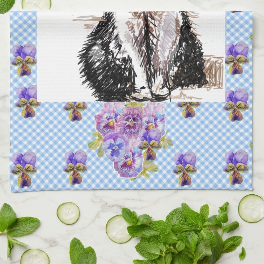 Tuxedo Katze Niedlich Zeichnend Schwarz-weiße Katz Geschirrtuch (Gefaltet)