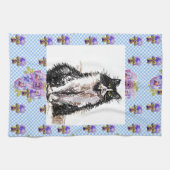 Tuxedo Katze Niedlich Zeichnend Schwarz-weiße Katz Geschirrtuch (Horizontal)