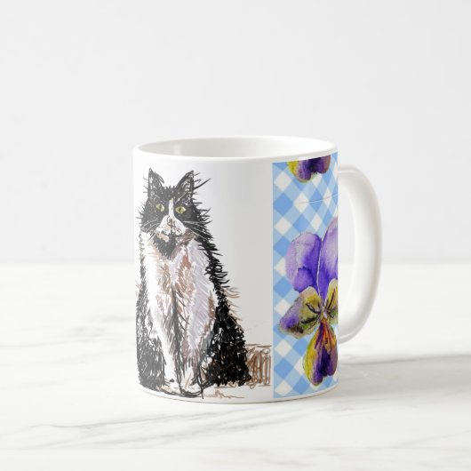 Tuxedo Katze Niedlich Zeichnend Schwarz-weiße Katz Kaffeetasse (VorderseiteRechts)