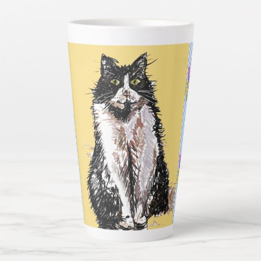 Tuxedo Katze Niedlich Zeichnend Schwarz-weiße Katz Milchtasse (Vorderseite)
