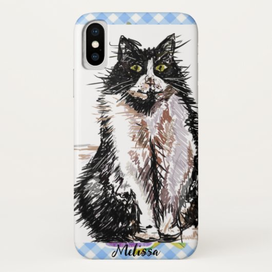 Tuxedo Katze Niedlich Zeichnend Schwarze und Weiße Case-Mate iPhone Hülle (Rückseite)
