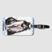 Tuxedo Katze Niedlich Zeichnend Schwarze und Weiße Gepäckanhänger (Vorderseite (Horizontal))