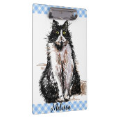 Tuxedo Katze Niedlich Zeichnend Schwarze und Weiße Klemmbrett (Rechts)