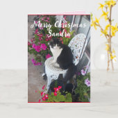 Tuxedo Katze Niedliche Hübsche Blume Katze Weihnac Karte (Gelbe Blume)