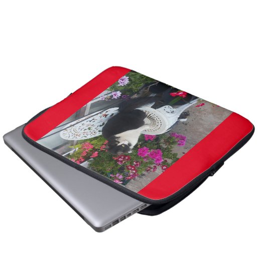 Tuxedo Katze Niedliche Hübsche Blume Katzen Geburt Laptopschutzhülle (Vorne Knopf)