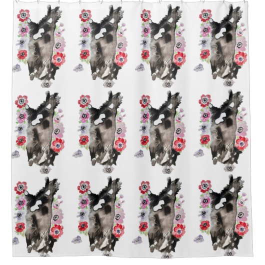 Tuxedo Katze Niedliche Hübsche Blume Katzen Wasser Duschvorhang (Vorderseite)