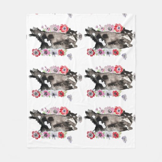 Tuxedo Katze Niedliche Hübsche Blume Katzen Wasser Fleecedecke (Vorderseite)