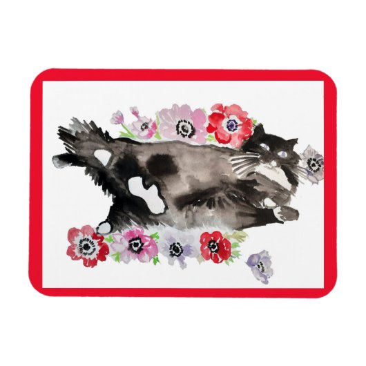 Tuxedo Katze Niedliche Hübsche Blume Katzen Wasser Magnet (Horizontal)