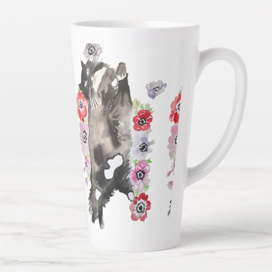 Tuxedo Katze Niedliche Hübsche Blume Katzen Wasser Milchtasse (Rechts)