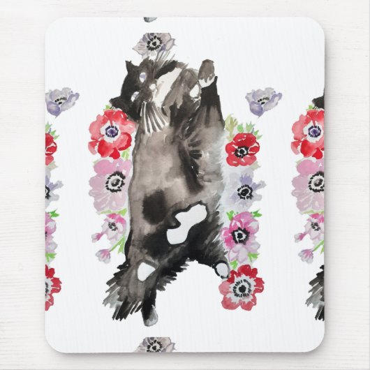 Tuxedo Katze Niedliche Hübsche Blume Katzen Wasser Mousepad (Vorne)