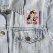 Tuxedo Katze Niedliche Rose Blume Katzen Aquarell  Button (Beispiel)