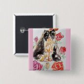Tuxedo Katze Niedliche Rose Blume Katzen Aquarell  Button (Vorne & Hinten)