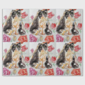 Tuxedo Katze Niedliche Rose Blume Katzen Aquarell  Geschenkpapier (Flach)