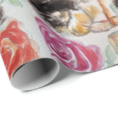 Tuxedo Katze Niedliche Rose Blume Katzen Aquarell  Geschenkpapier (Rolleneckpunkt)