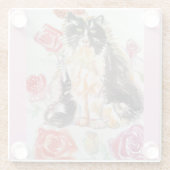 Tuxedo Katze Niedliche Rose Blume Katzen Aquarell  Glasuntersetzer (Rückseite)